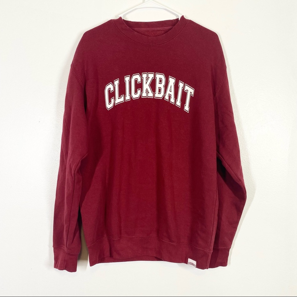 CLICKBAIT Red Crewneck Sweatshirt Graphic Top M